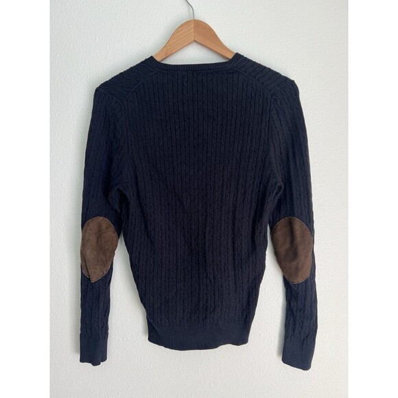 Massimo Dutti Cable Knit Sweater V-Neck Wool Cashmere Blend Suede Elbow Patch S - Picture 4 of 7